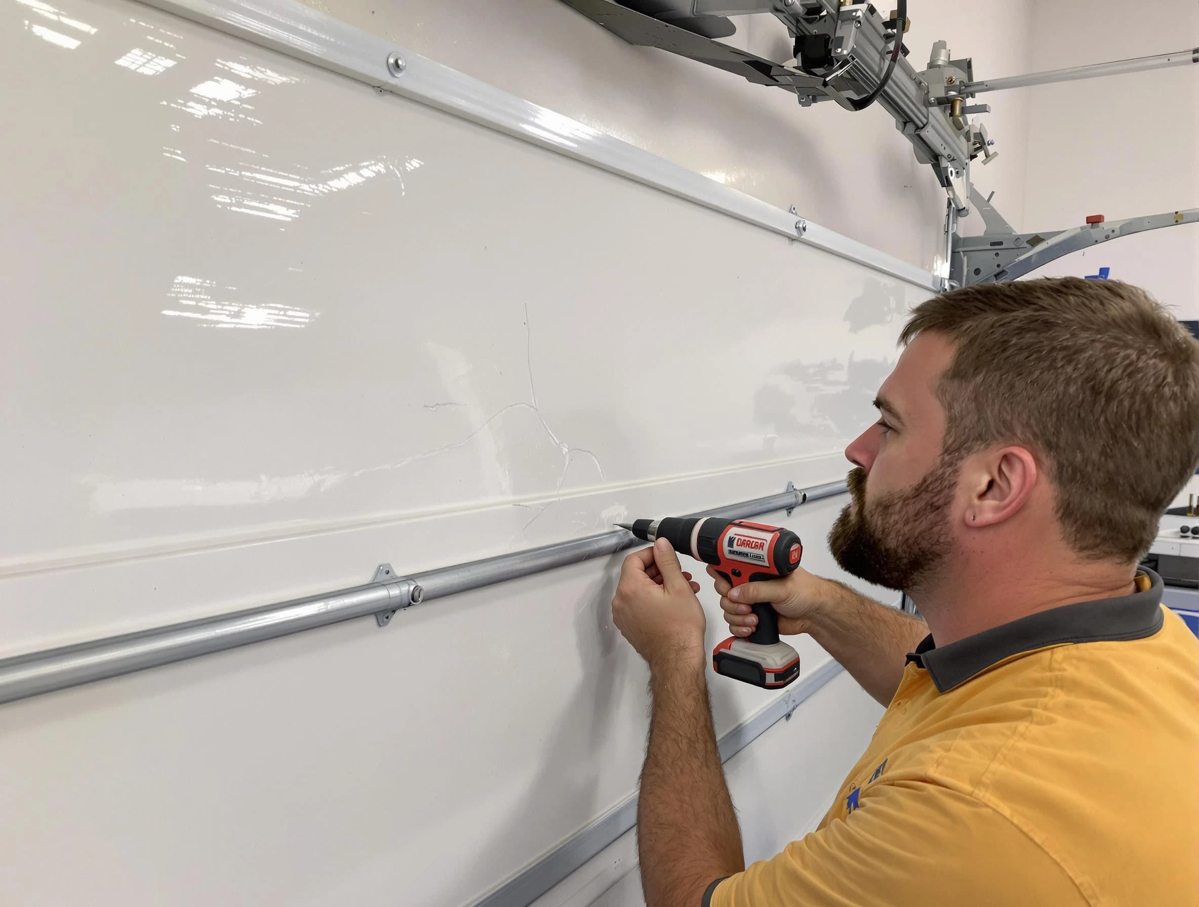 Tolleson Garage Door Repair expert performing dent repair on garage door in Tolleson