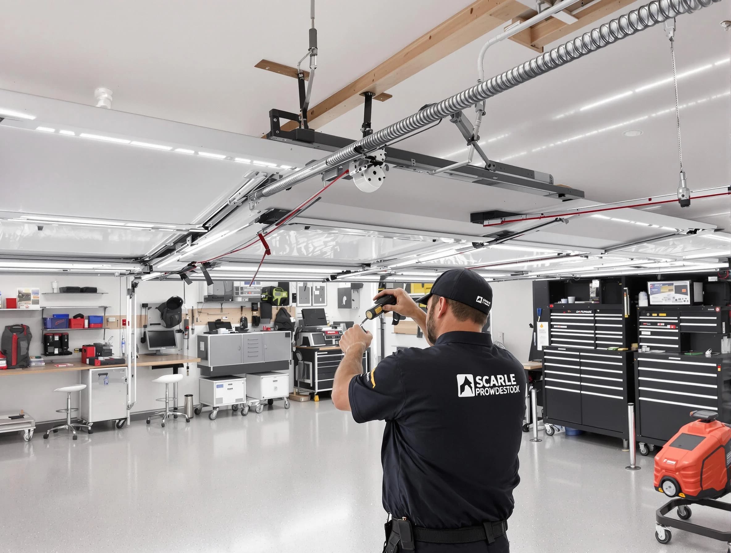 Tolleson Garage Door Repair technician repairing overhead garage door in Tolleson