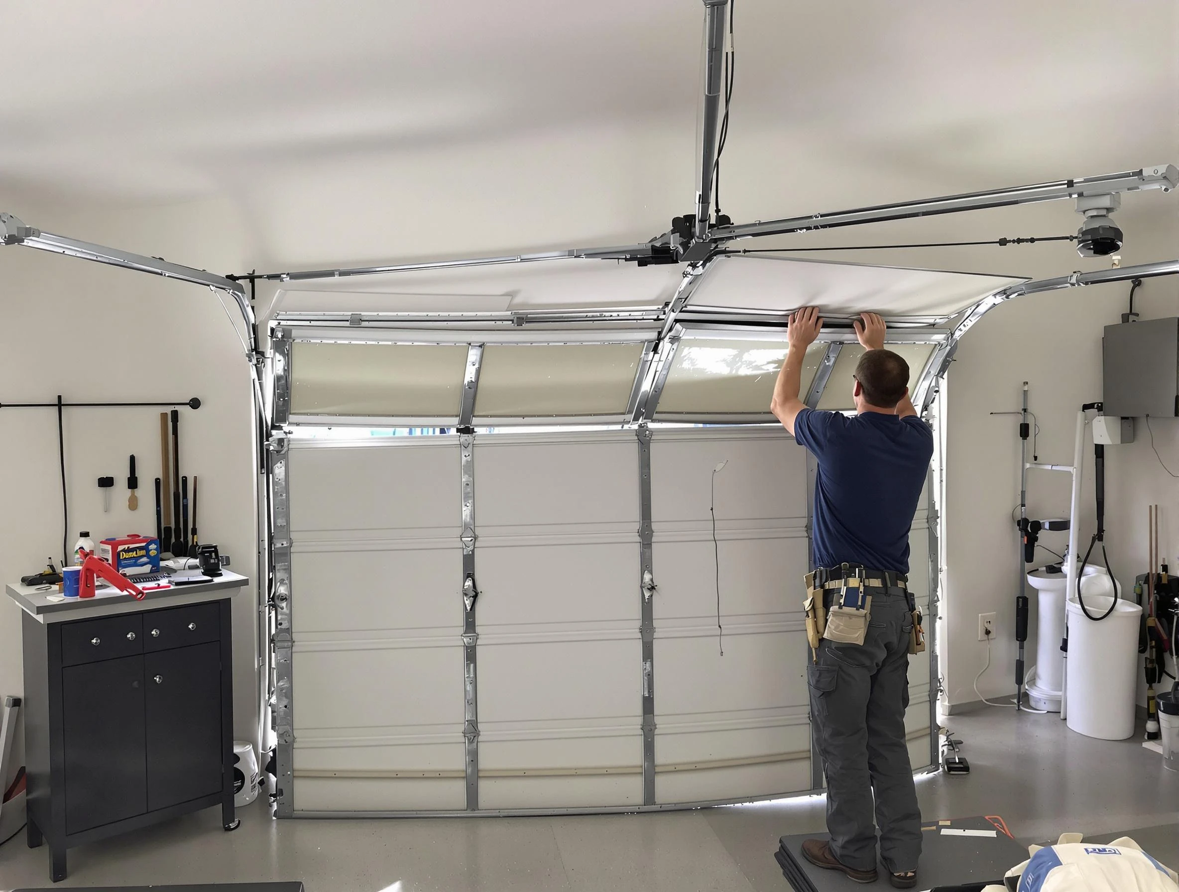 Tolleson Garage Door Repair specialist performing precise section replacement on Tolleson garage door